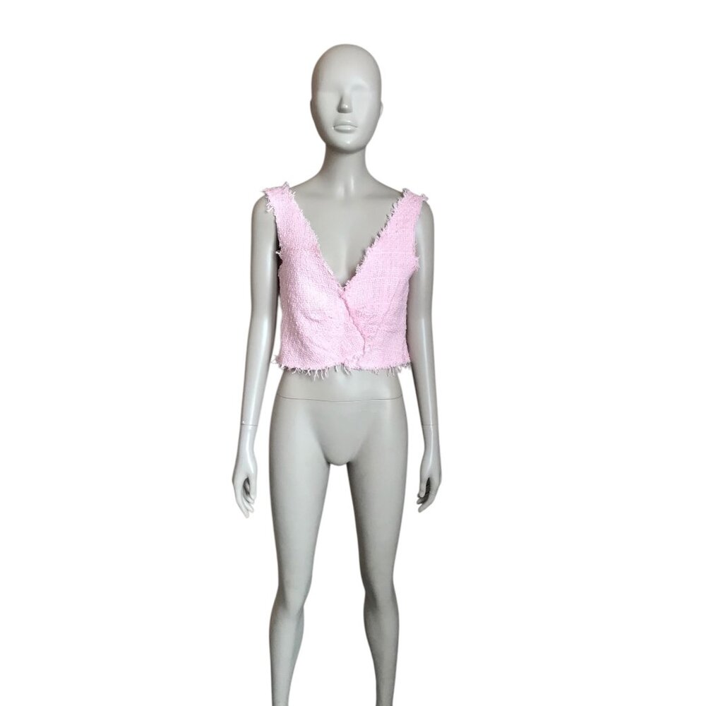 Zara Pink Tweed V Neck Crop Top